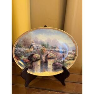 Thomas Kinkade 1994 "Lamplight Bridge" Oval Plate